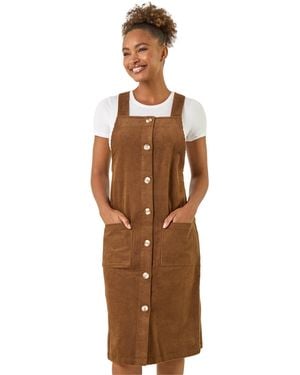 Roman Corduroy Pinafore Midi Dress - Brown