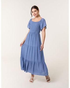 Blue Vanilla Flutter Sleeve Maxi Dress - Blue