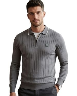 Cappuccino Italia Polo Shirts Ribbed Knit Tipped Long Sleeve 1/4 Golf Tee - Grey