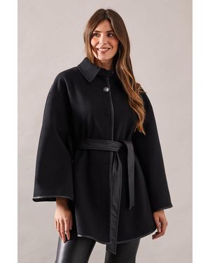 Wallis Wool Mix Belted Cape - Black