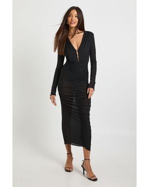Boohoo Hook And Eye Detail Ruched Maxi Dress - Black