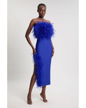 Karen Millen Figure Form Bandage Feather Detail Bandeau Knit Midi Dress in  Brown | Lyst UK