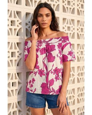 Roman Floral Print Bardot Top - Pink