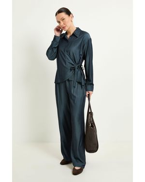 Wallis Denim Look Tie Side Shirt Co Ord - Blue