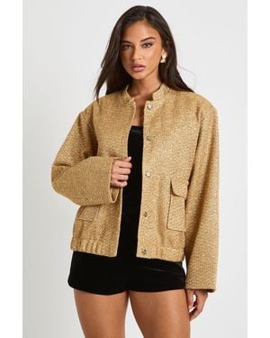 Boohoo Sequin Boucle Bomber Jacket - Natural
