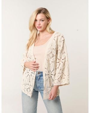 Blue Vanilla Crochet Tie Front Cardigan - Natural