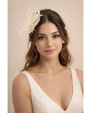 SVNX Crystal Feather Blossom Fascinator & Brooch - Natural