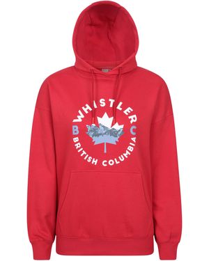 Mountain Warehouse 'Whistler' Graphic Hoodie Relaxed Fit Warm Cosy Fleece With Kangaroo Pocket Cotton - Red