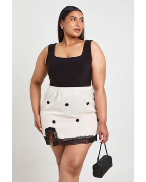 Boohoo Plus Polka Dot Satin Lace Trim Mini Skirt - Black