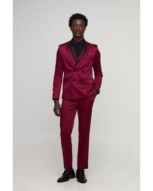 BoohooMAN Slim Fit Contrast Collar Satin Suit Jacket - Red