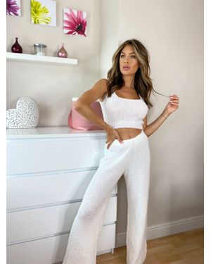 Urban Bliss Snug Boucle Knit Vest And Wide Leg Set - White