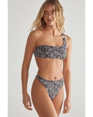 Nasty Gal Floral Textured One Shoulder Bikini Set - Black