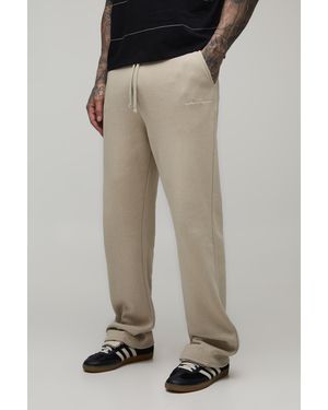 BoohooMAN Tall Straight Fit Embroidered Jogger - Natural