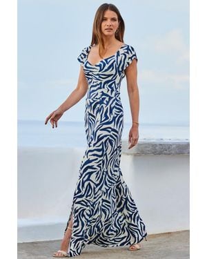 Sosandar Animal Print Split Detail Maxi Jersey Dress - Blue