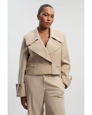Karen Millen Plus Size Polished Tailored Button Detail Jacket - Natural