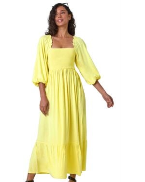 D.u.s.k Shirred Bodice Tiered Maxi Dress - Yellow