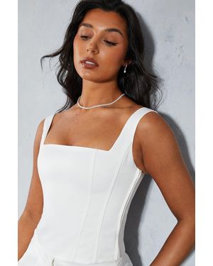 MissPap Premium Square Neck Longline Corset Top - White