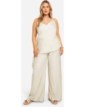 Boohoo Plus Side Tie Cami And Trouser Set - Natural