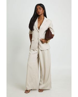 Boohoo Box Pleat Wide Leg Tailored Trousers - Natural