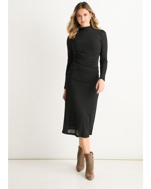 Gini London Ruched Jersey Long Sleeves Midi Dress - Black