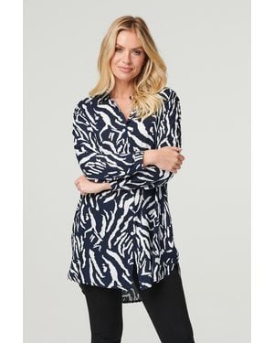 Izabel London Abstract Print Longline Blouse - Blue