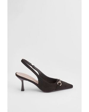Wallis Amelia Faux Suede Snaffle Detail Kitten Heel Slingback Court Shoes - Black