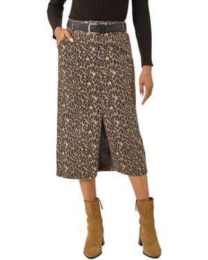 Roman Animal Print Stretch Midi Skirt - Brown