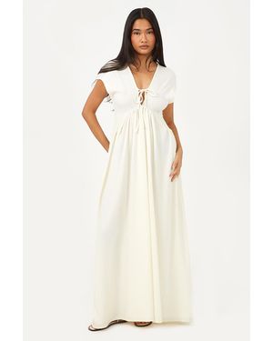 Brave Soul Textured Jersey V-Neck Midi Dress With Tie Detail - Natural