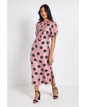 Wallis Petite Pleat Detail Puff Sleeve Midi Dress - Red