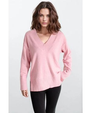 Secret Label Deep V-Neck Jumper Side Split Hem - Pink