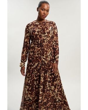 Karen Millen Plus Size Leopard Print Mesh Maxi Dress - Brown