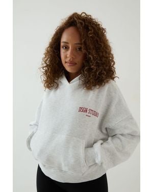 DSGN Studio Collegiate Printed Boxy Hoodie - Grey
