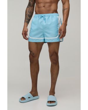 BoohooMAN Super Short Panelled Embroidered Swim - Blue