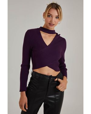 Pink Vanilla Choker Twist Front Knit Top - Blue