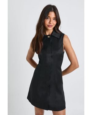 Boohoo Trim Detail Collared Sleeveless Shift Dress - Black