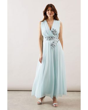 Wallis Beaded Embellished Wrap Top Georgette Maxi Dress - Blue