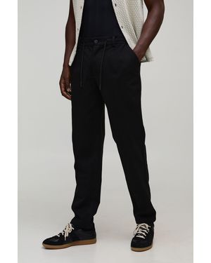 BoohooMAN Tapered Fit Half & Waistband Textured Trouser - Black