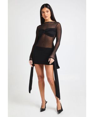 Boohoo Mesh Wrap Knot Detail Mini Dress - Black