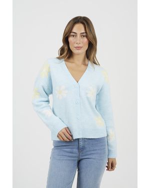 Brave Soul Soft Flower Jacquard Knitted Cardigan - White