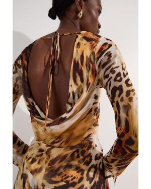Karen Millen Sheer Viscose Georgette Sketchy Woven Cowl Back Maxi Dress - Brown