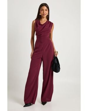 Boohoo Aysmmetric Woven Wide Leg Jumpsuit - Red