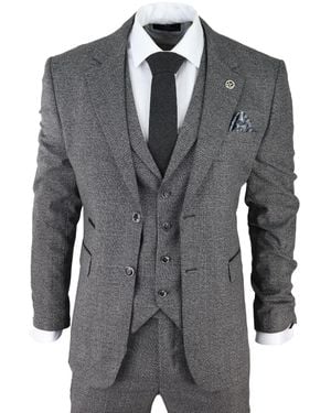 TruClothing 3 Piece Suit Prince Of Wales Check Classic Tailored Fit Wedding Canvas - Grey