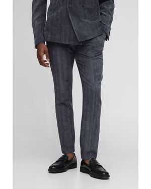 BoohooMAN Skinny Fit Herringbone Cord Trousers - Blue