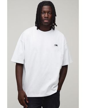 BoohooMAN Oversized Script Embroidered T-Shirt - White
