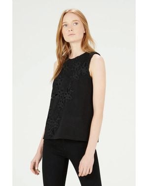 Warehouse Floral Applique Sleeveless Top - Black