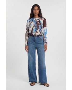 Karen Millen Paisley Pleated Woven Blouse - Blue
