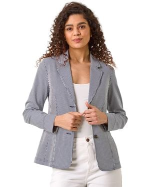 Roman Stripe Bengaline Stretch Blazer - White
