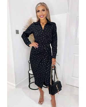 AX Paris And Polka Dot Gathered Midi Dress - Blue
