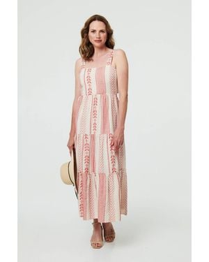 Izabel London Printed Sleeveless Tiered Midi Dress - Pink