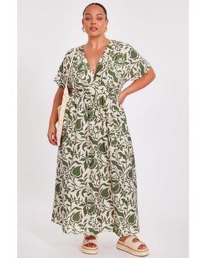 Quiz Curve Tropical Print Midaxi Dress Cotton - White